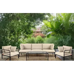 Lauko sofa RAMBI 3, juoda/kreminė, 225x80x80 cm