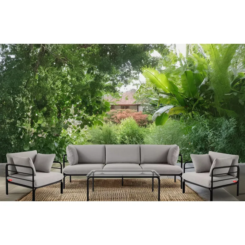 Lauko sofa RAMBI 3, juoda/pilka, 225x80x80 cm