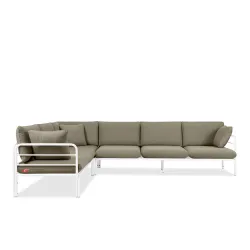 Kampinė lauko sofa RAMBI, balta/smėlio, 304x229x80 cm