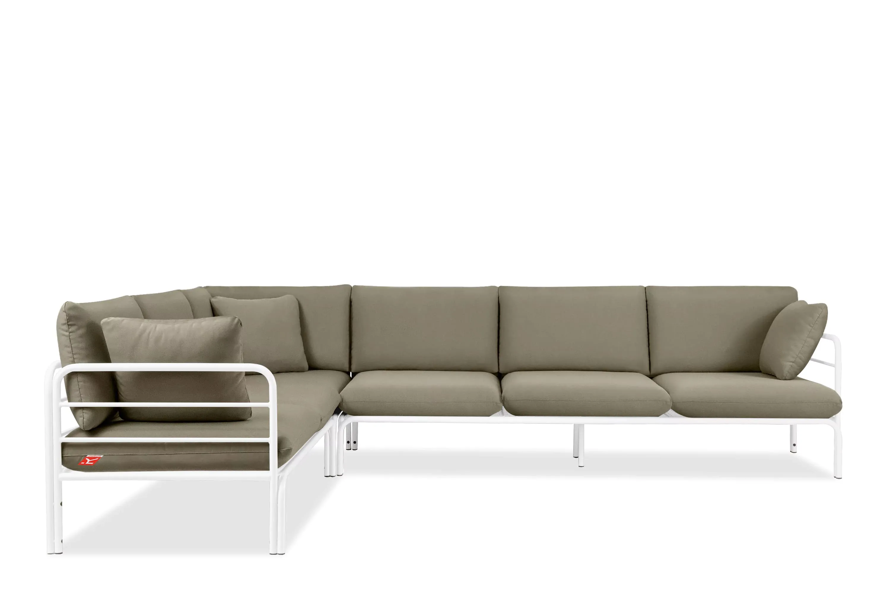 Kampinė lauko sofa RAMBI, balta/smėlio, 304x229x80 cm
