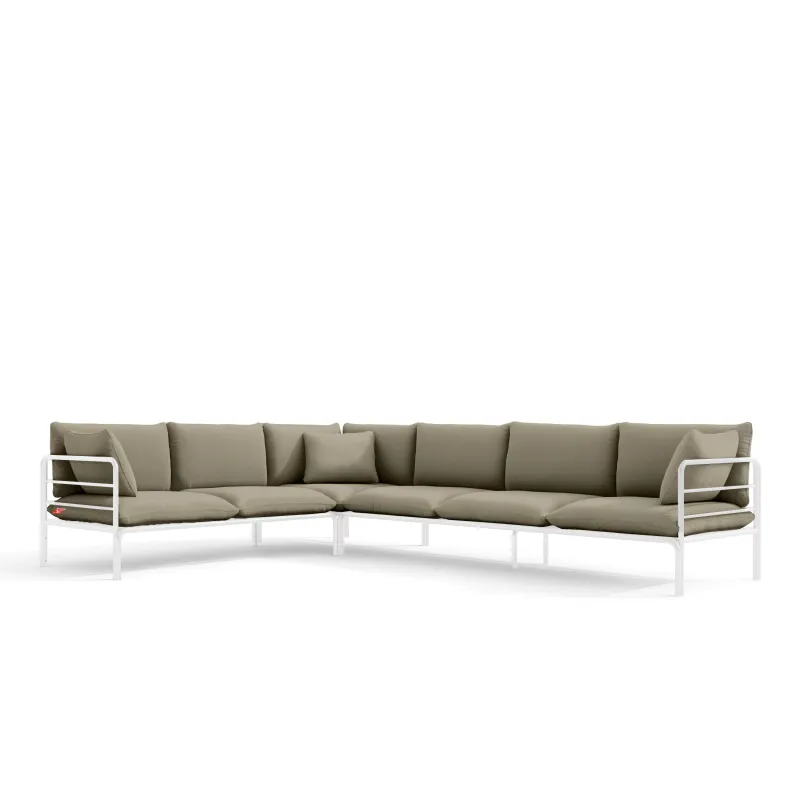 Kampinė lauko sofa RAMBI, balta/smėlio, 304x229x80 cm