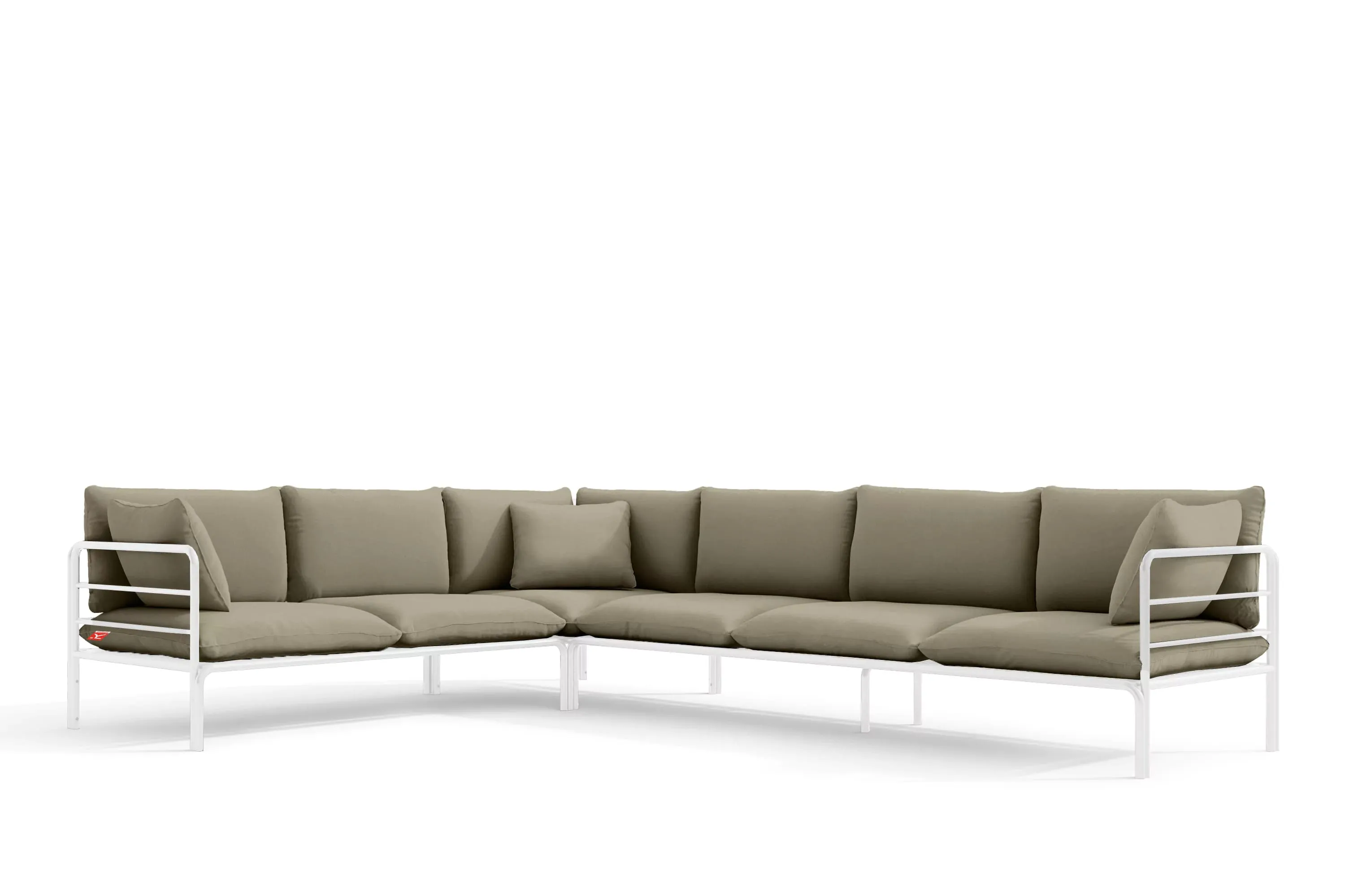 Kampinė lauko sofa RAMBI, balta/smėlio, 304x229x80 cm