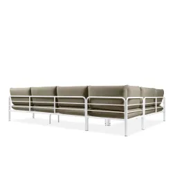 Kampinė lauko sofa RAMBI, balta/smėlio, 304x229x80 cm