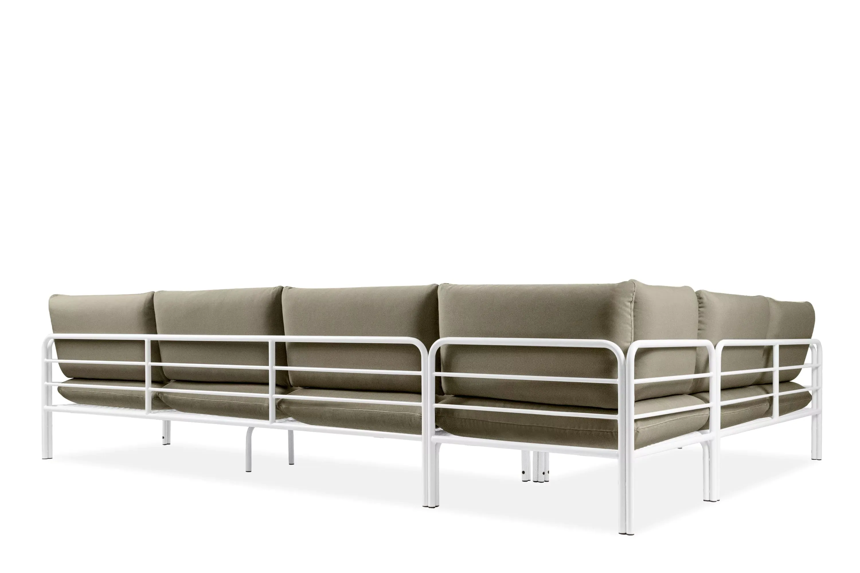 Kampinė lauko sofa RAMBI, balta/smėlio, 304x229x80 cm