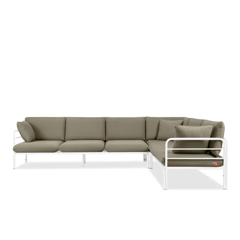 Kampinė lauko sofa RAMBI, balta/smėlio, 304x229x80 cm
