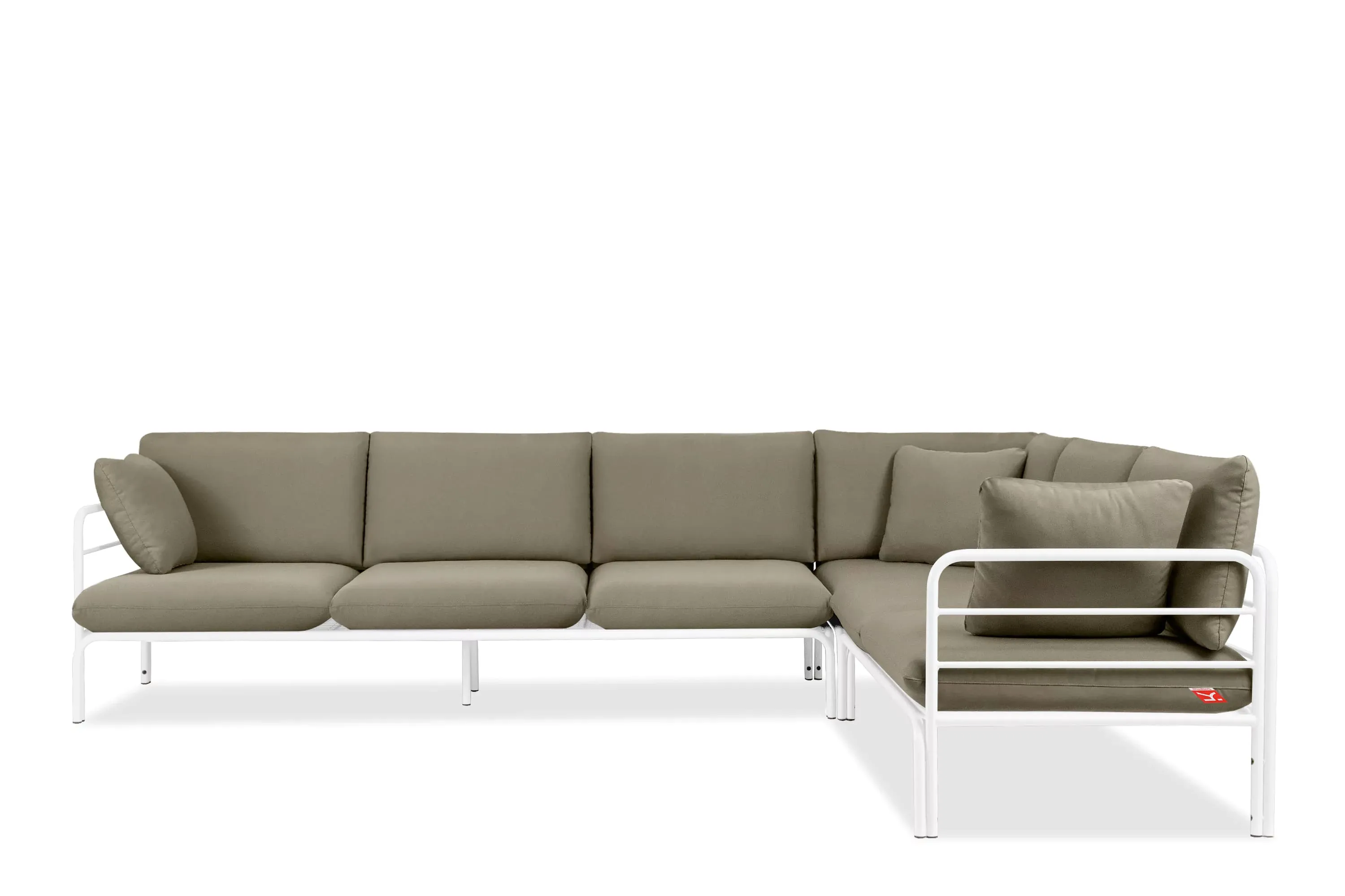 Kampinė lauko sofa RAMBI, balta/smėlio, 304x229x80 cm
