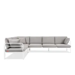 Kampinė lauko sofa RAMBI, balta/pilka, 304x229x80 cm