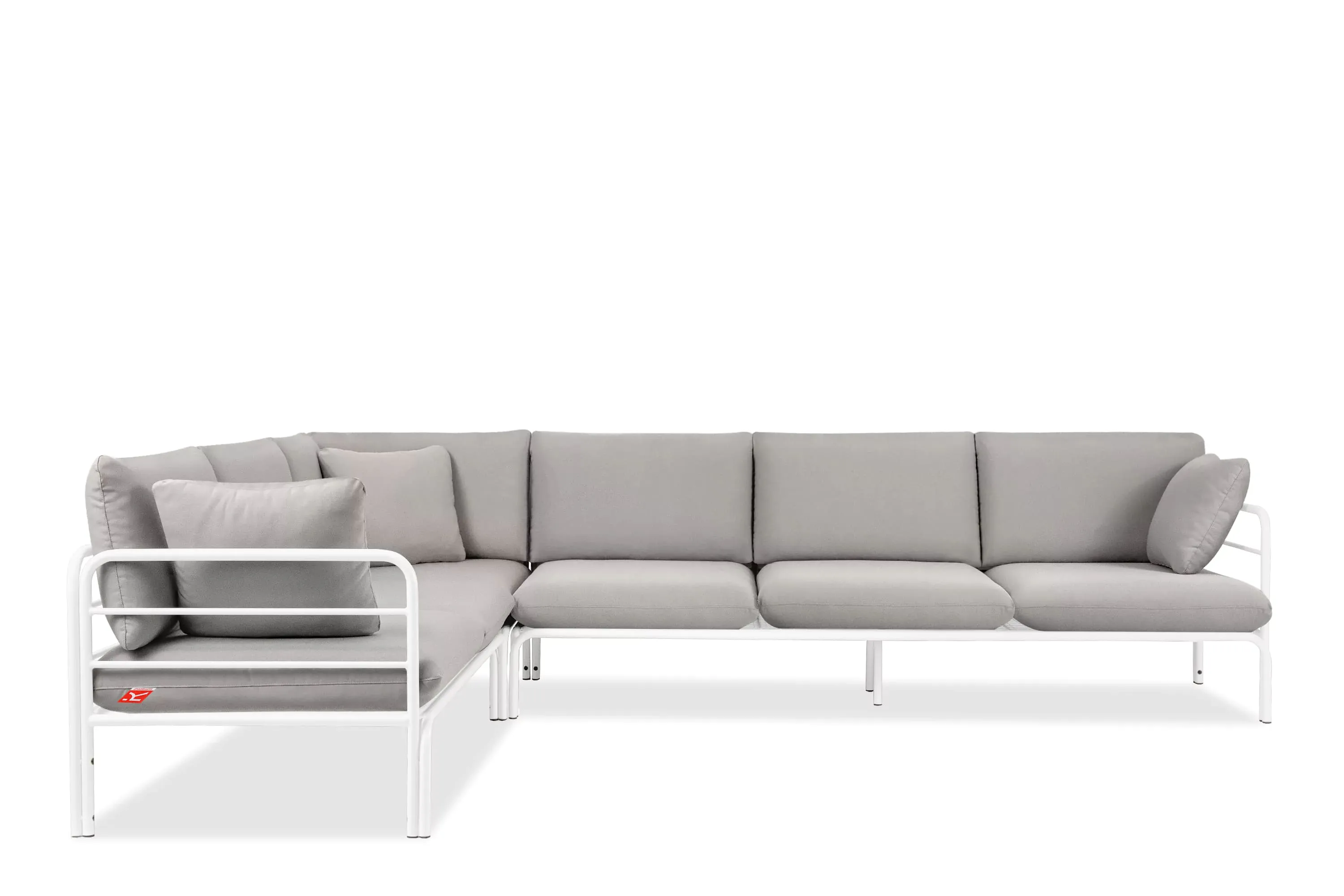 Kampinė lauko sofa RAMBI, balta/pilka, 304x229x80 cm