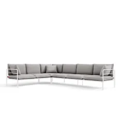 Kampinė lauko sofa RAMBI, balta/pilka, 304x229x80 cm