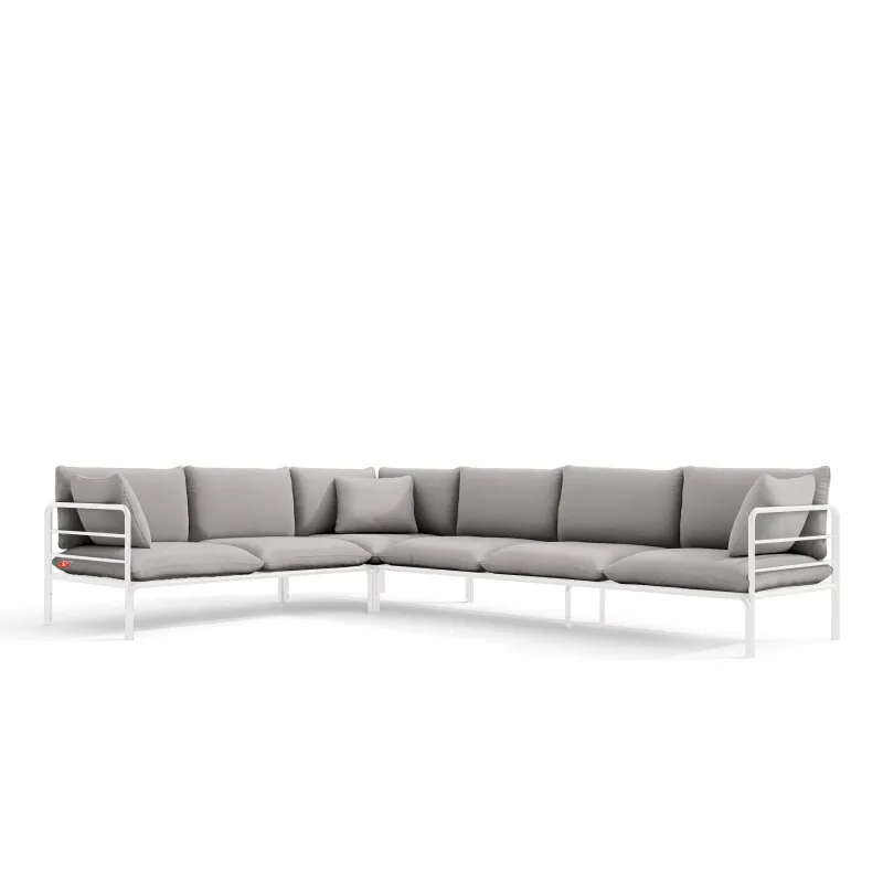 Kampinė lauko sofa RAMBI, balta/pilka, 304x229x80 cm