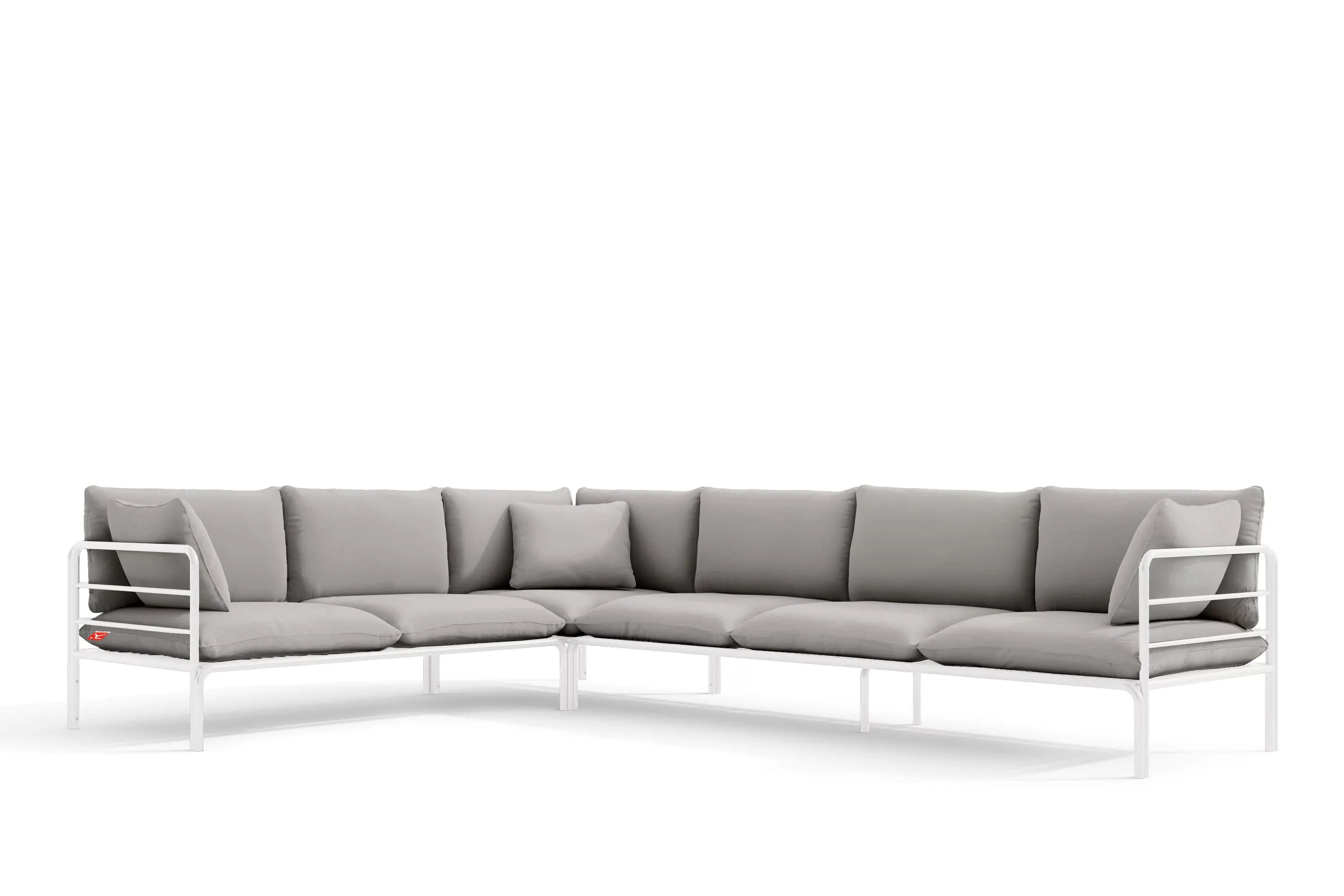Kampinė lauko sofa RAMBI, balta/pilka, 304x229x80 cm
