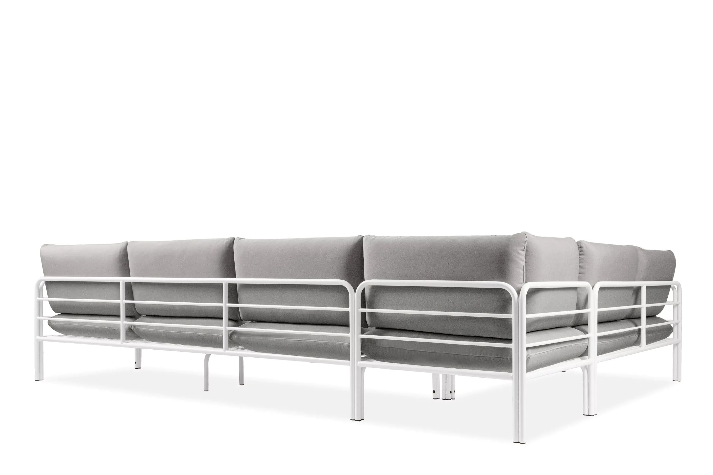 Kampinė lauko sofa RAMBI, balta/pilka, 304x229x80 cm