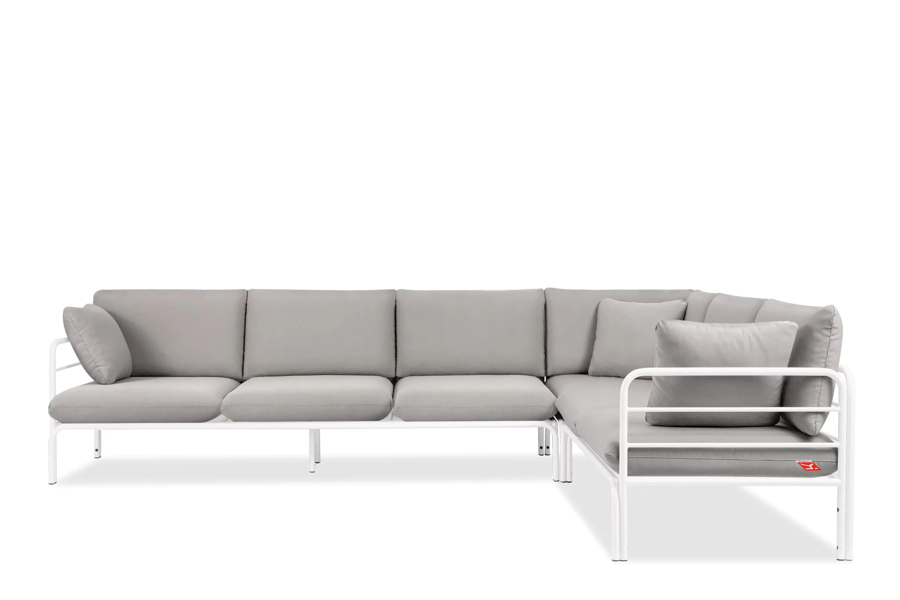 Kampinė lauko sofa RAMBI, balta/pilka, 304x229x80 cm