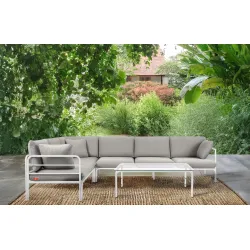 Kampinė lauko sofa RAMBI, balta/pilka, 304x229x80 cm