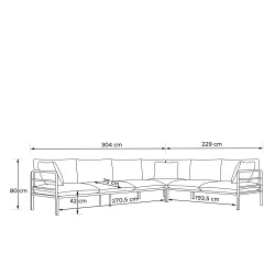 Kampinė lauko sofa RAMBI, balta/pilka, 304x229x80 cm