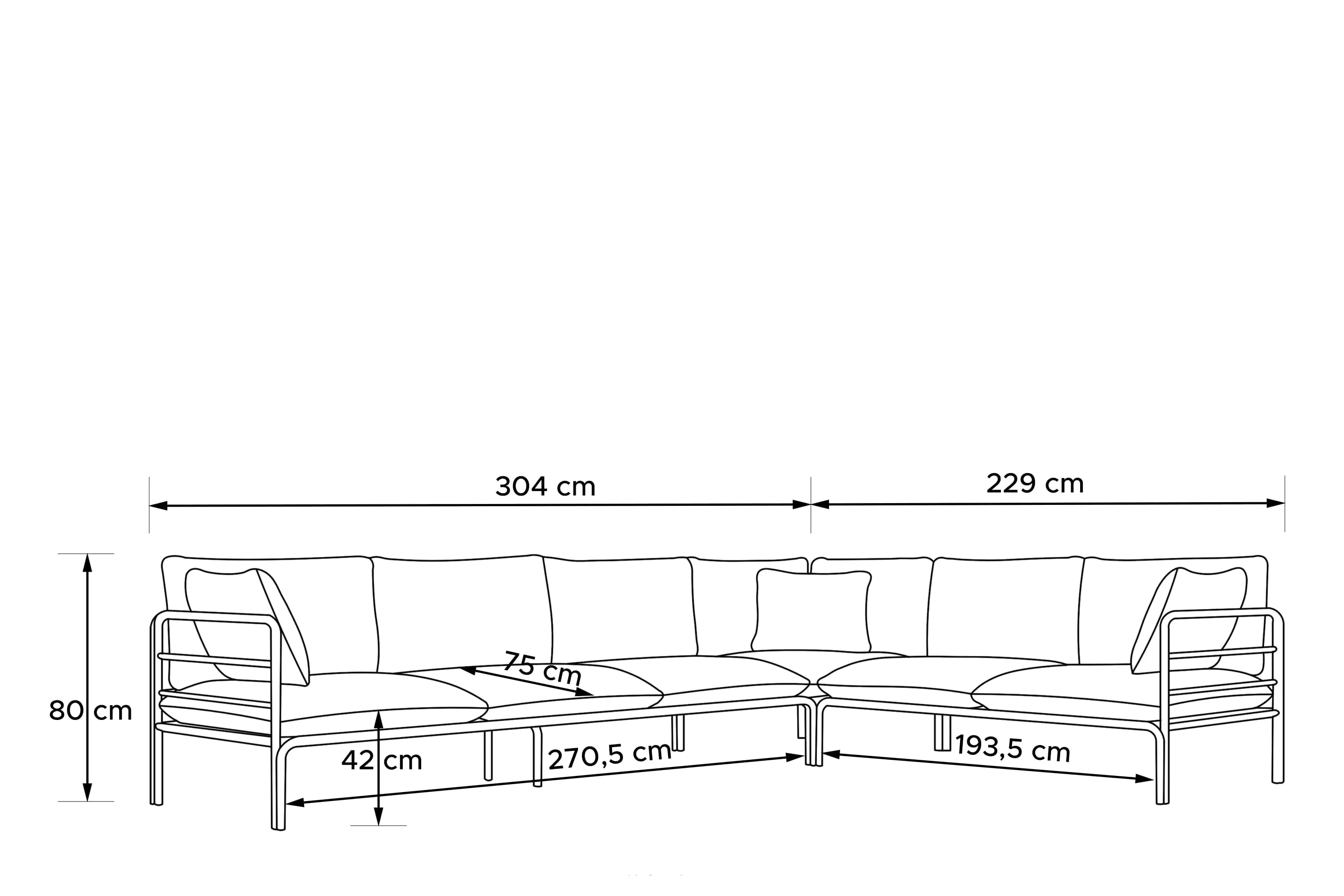 Kampinė lauko sofa RAMBI, balta/pilka, 304x229x80 cm