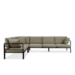 Kampinė lauko sofa RAMBI, juoda/smėlio, 304x229x80 cm