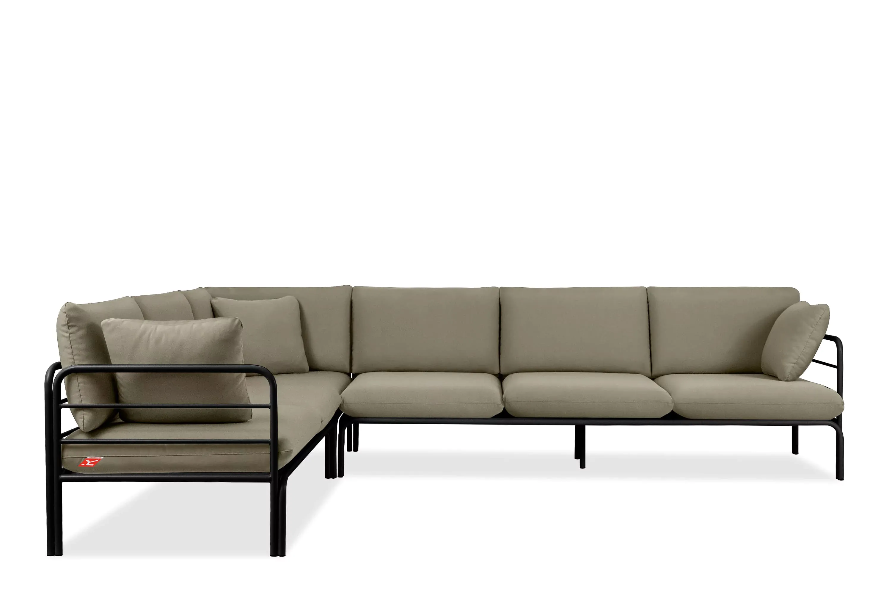 Kampinė lauko sofa RAMBI, juoda/smėlio, 304x229x80 cm