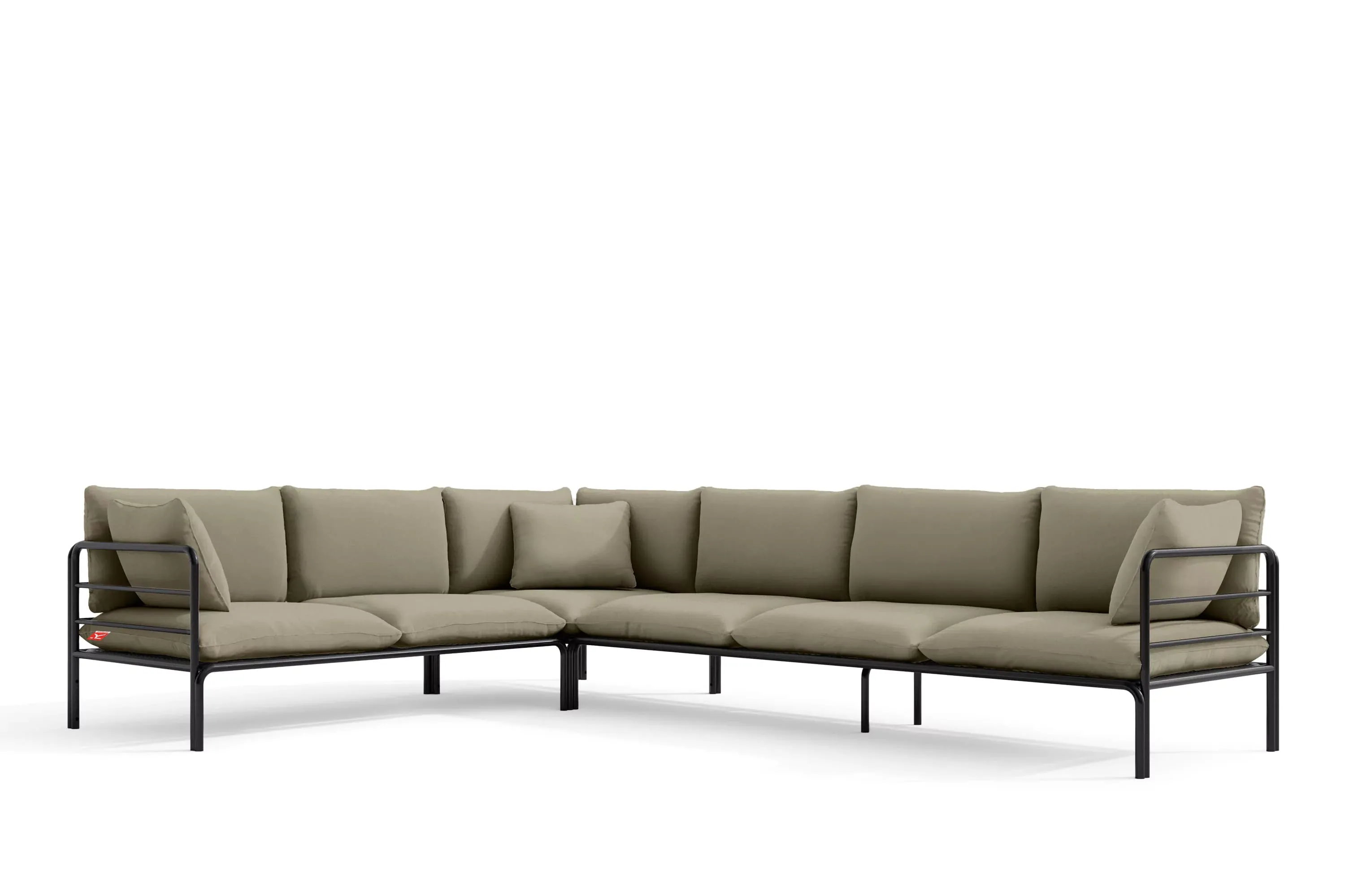 Kampinė lauko sofa RAMBI, juoda/smėlio, 304x229x80 cm