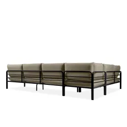 Kampinė lauko sofa RAMBI, juoda/smėlio, 304x229x80 cm