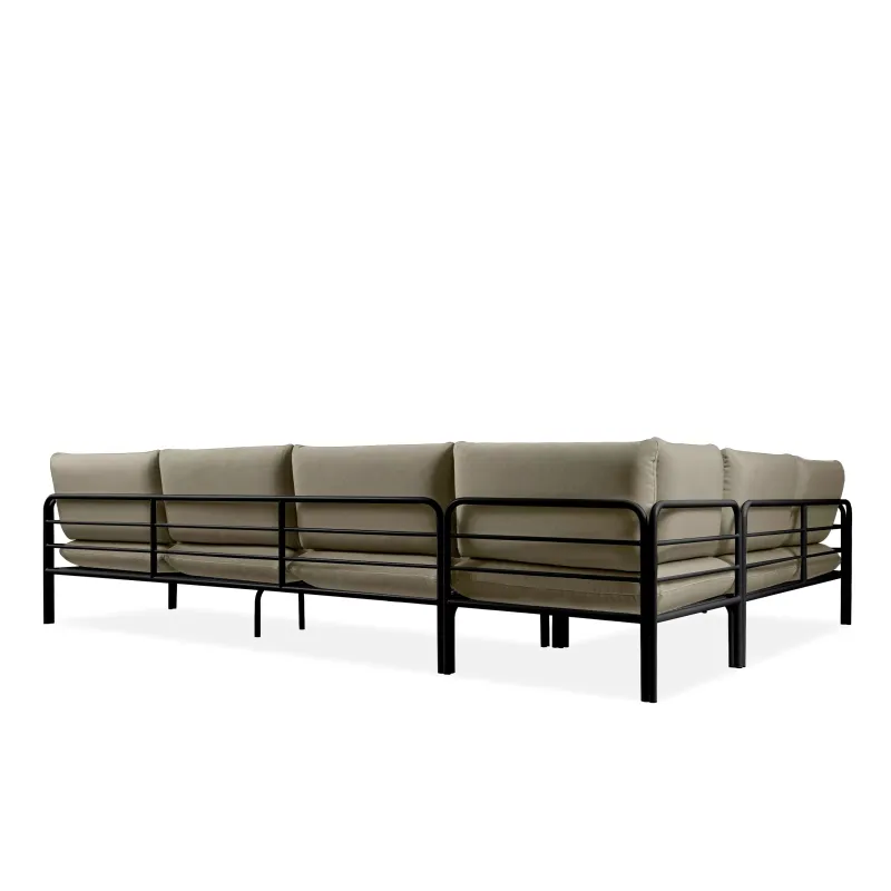 Kampinė lauko sofa RAMBI, juoda/smėlio, 304x229x80 cm