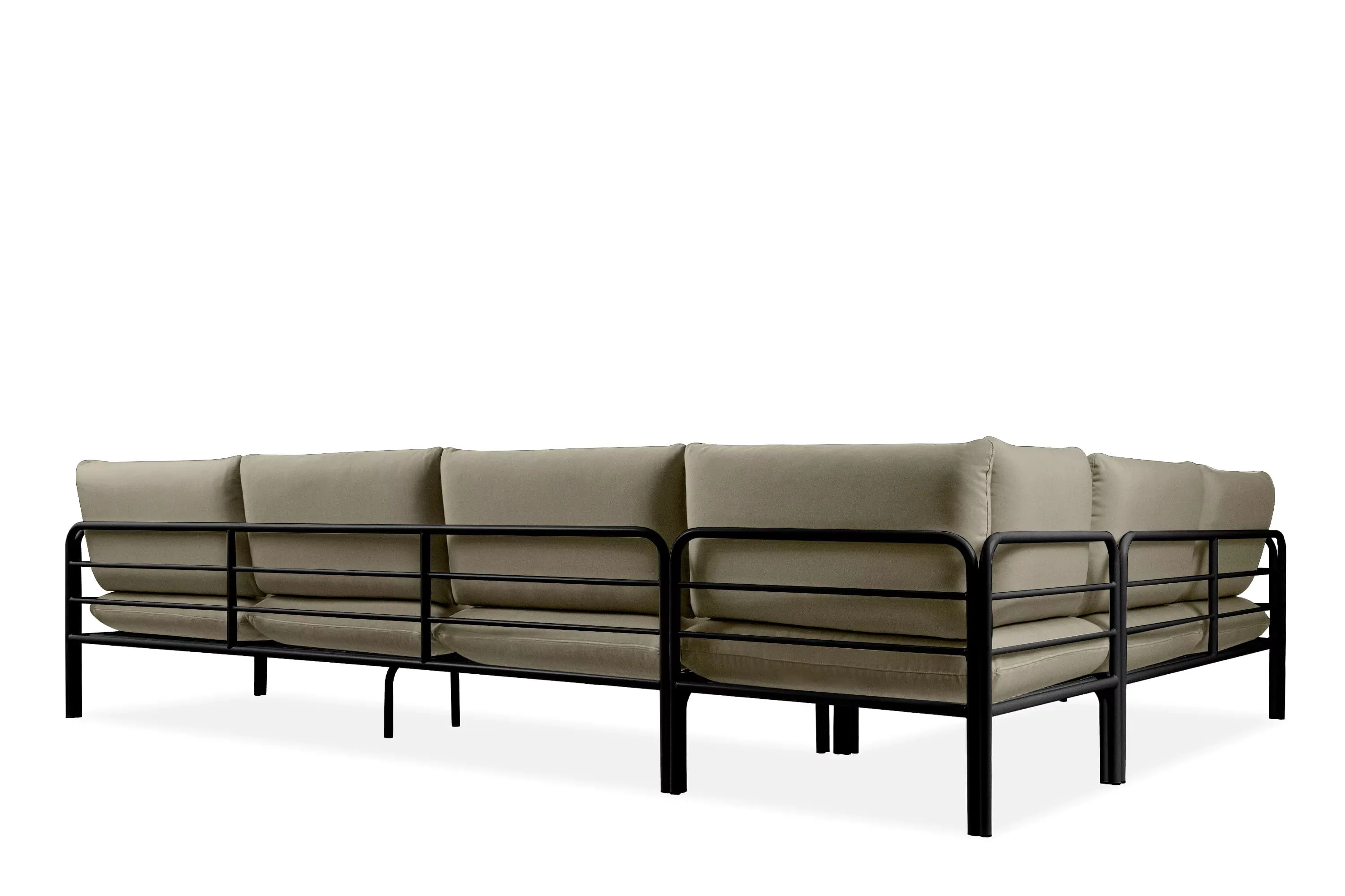 Kampinė lauko sofa RAMBI, juoda/smėlio, 304x229x80 cm