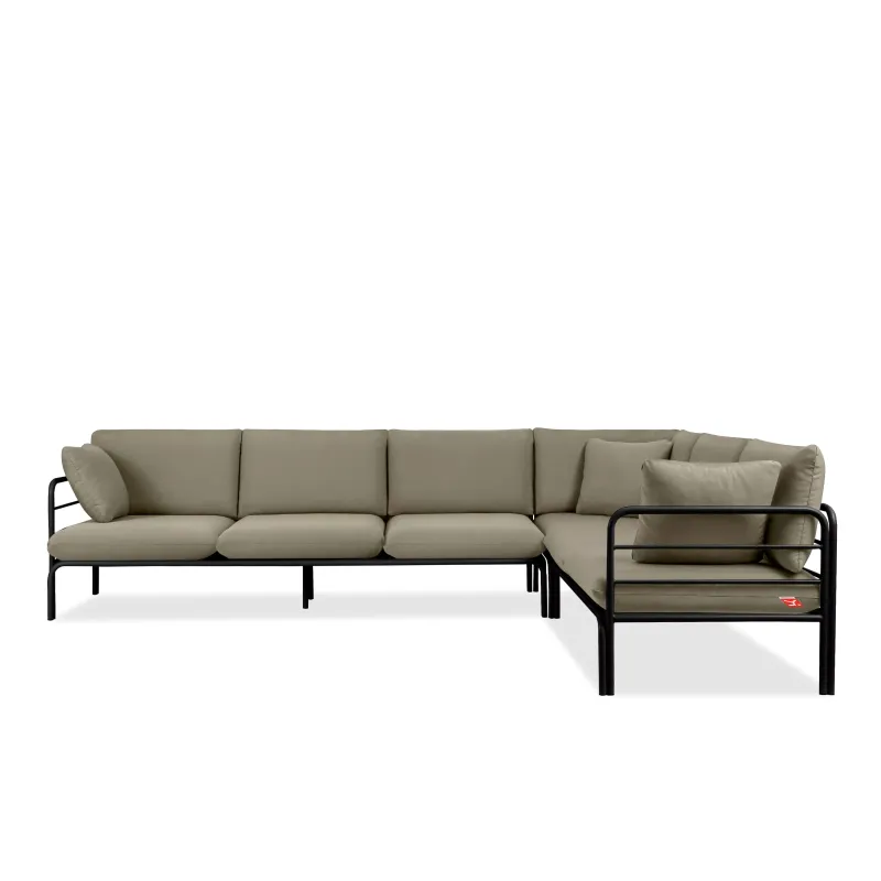 Kampinė lauko sofa RAMBI, juoda/smėlio, 304x229x80 cm