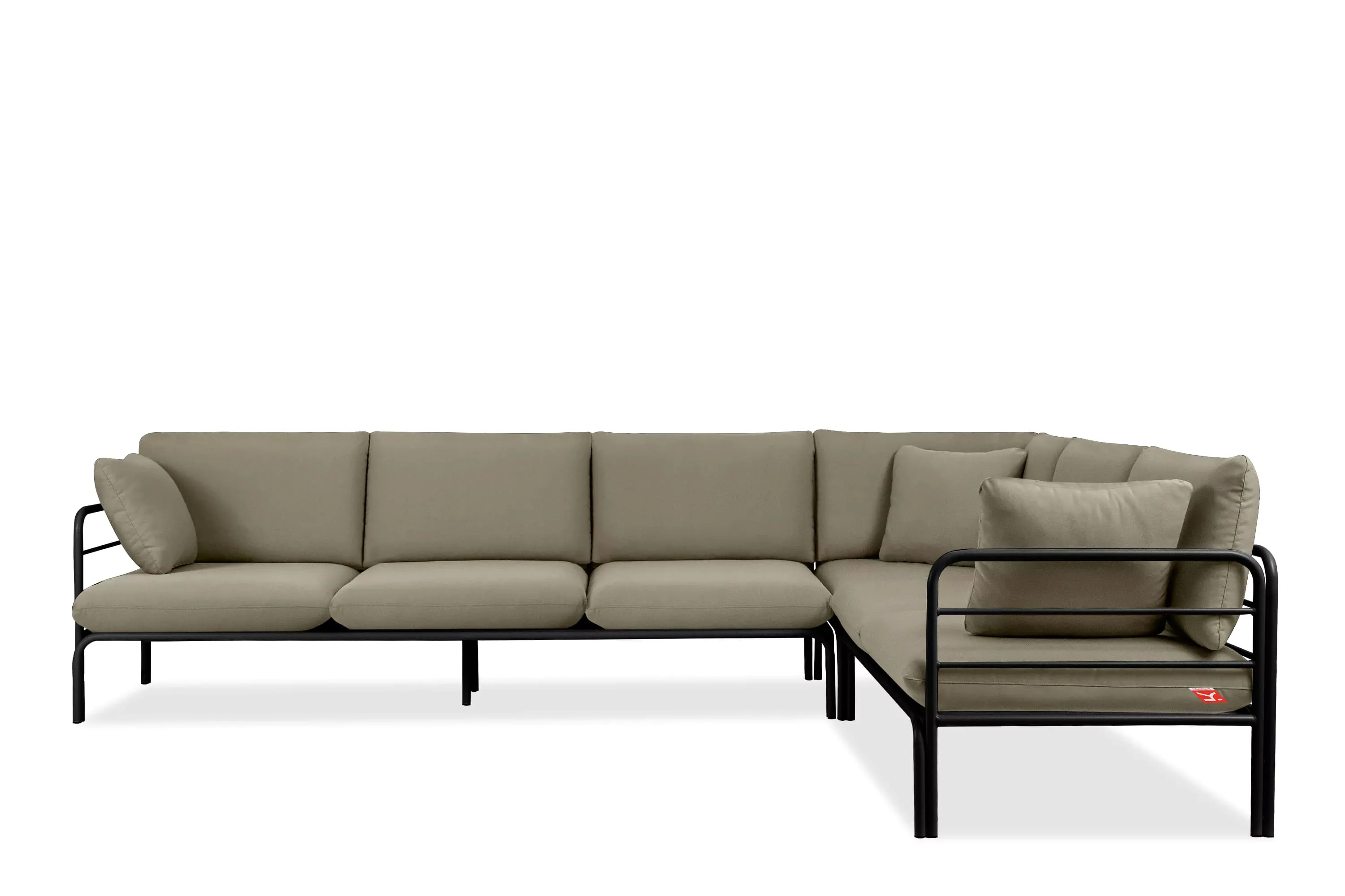 Kampinė lauko sofa RAMBI, juoda/smėlio, 304x229x80 cm