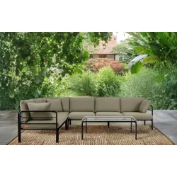 Kampinė lauko sofa RAMBI, juoda/smėlio, 304x229x80 cm