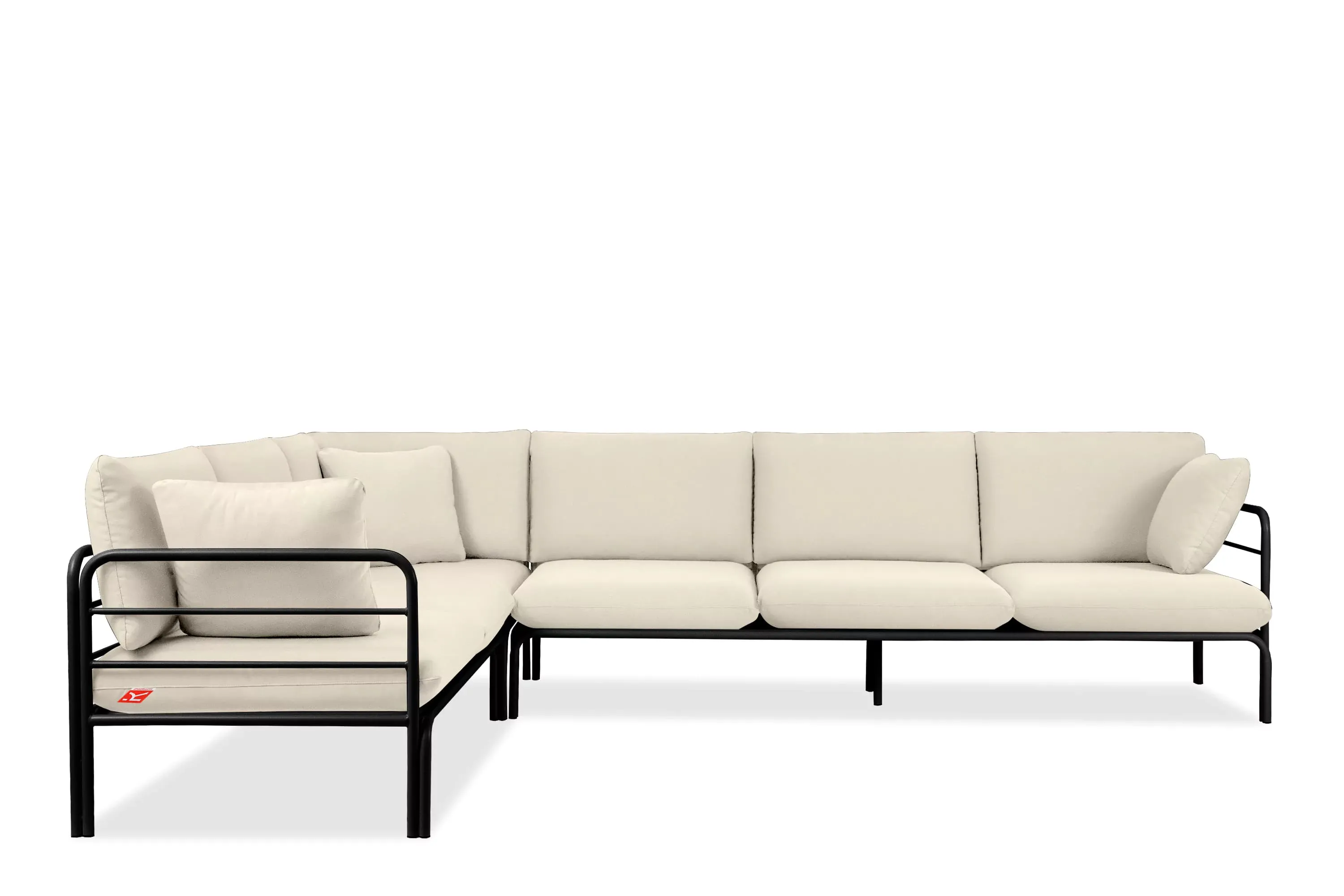 Kampinė lauko sofa RAMBI, juoda/kreminė, 304x229x80 cm