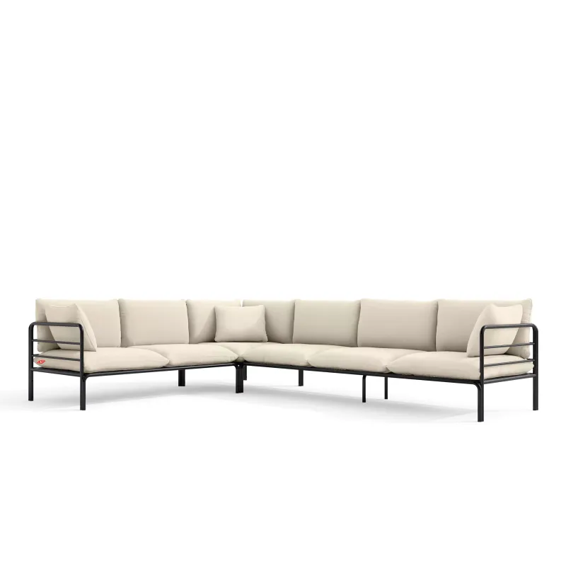Kampinė lauko sofa RAMBI, juoda/kreminė, 304x229x80 cm