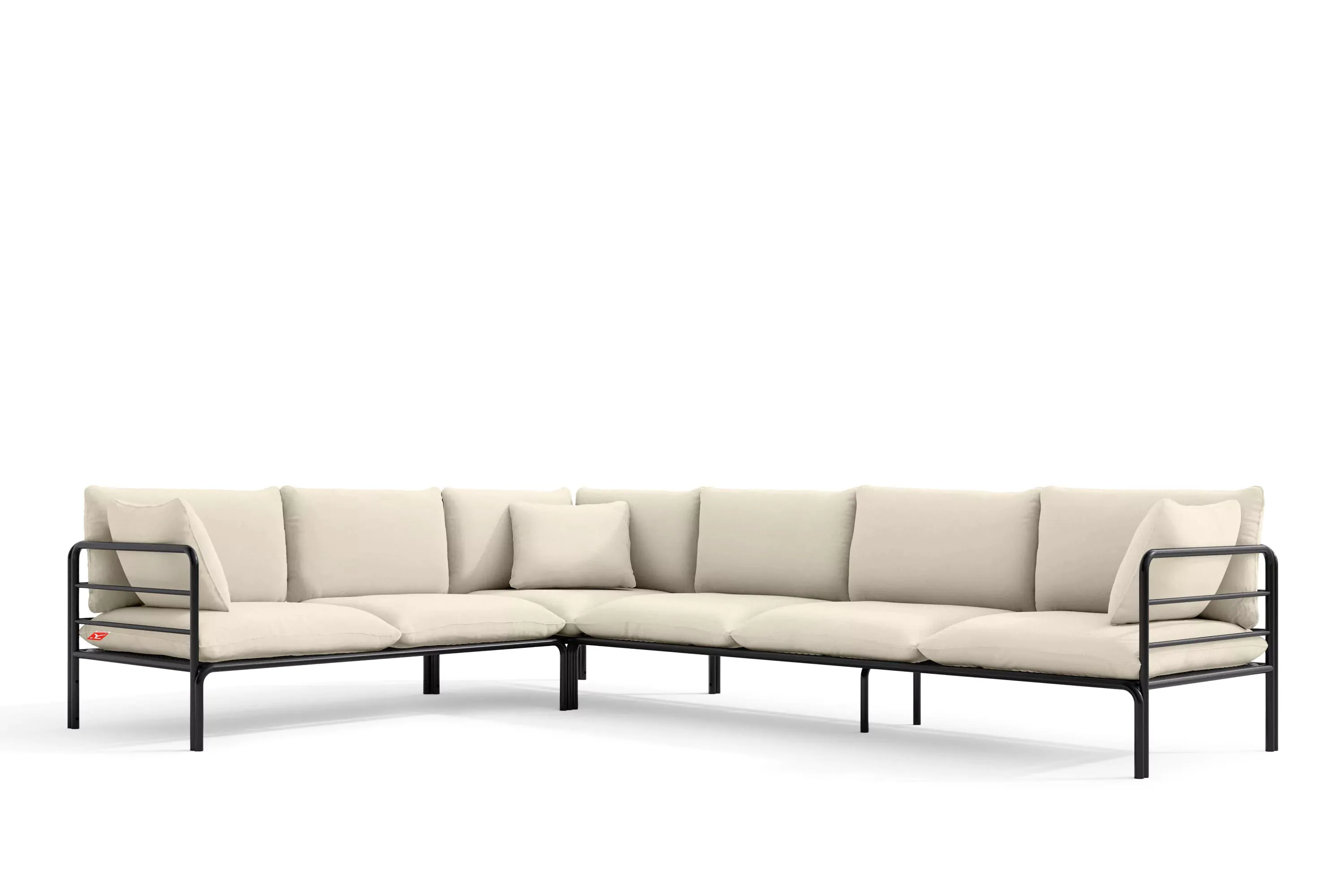 Kampinė lauko sofa RAMBI, juoda/kreminė, 304x229x80 cm