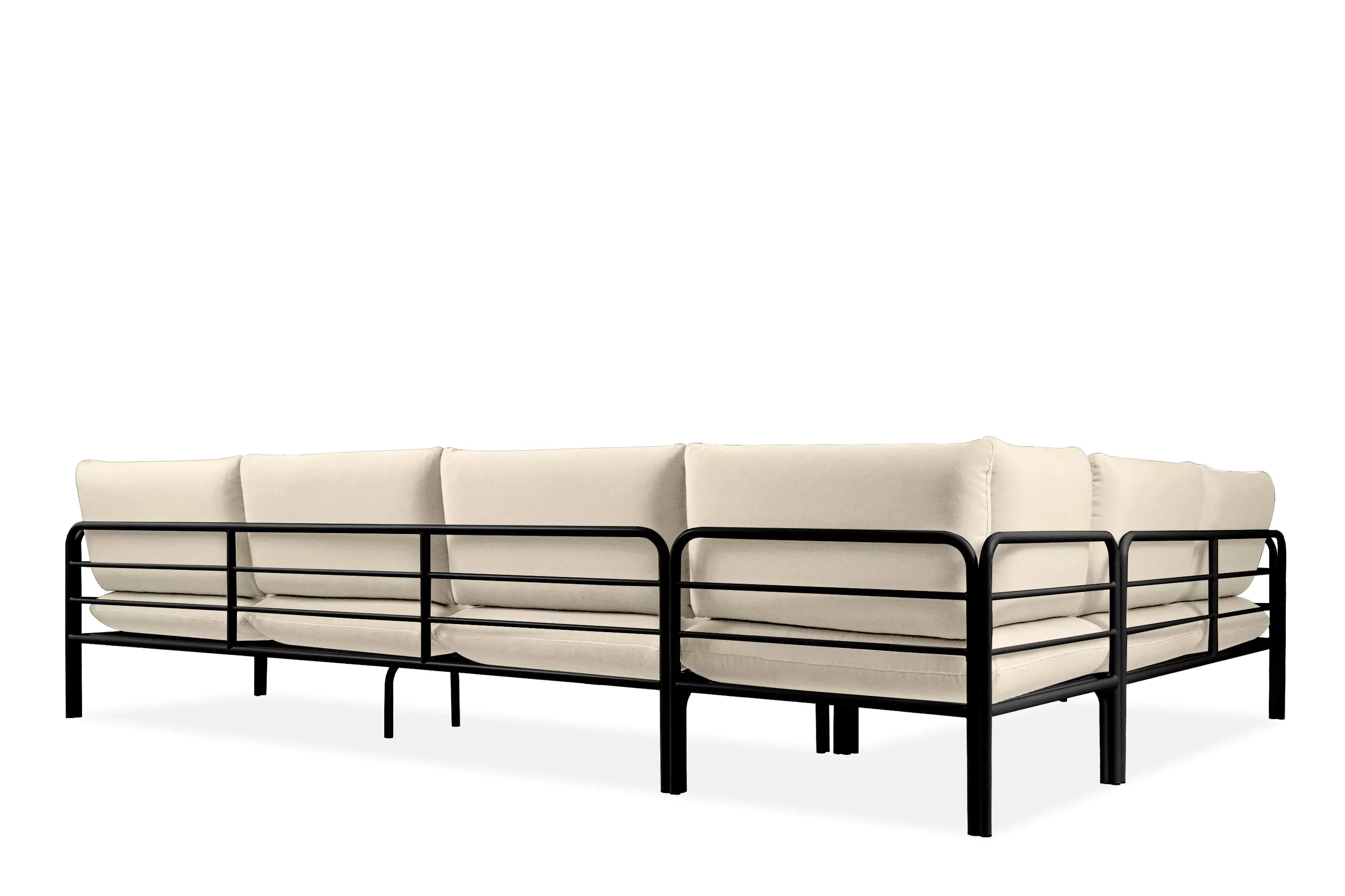 Kampinė lauko sofa RAMBI, juoda/kreminė, 304x229x80 cm
