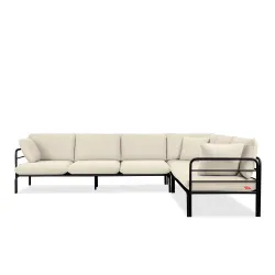 Kampinė lauko sofa RAMBI, juoda/kreminė, 304x229x80 cm