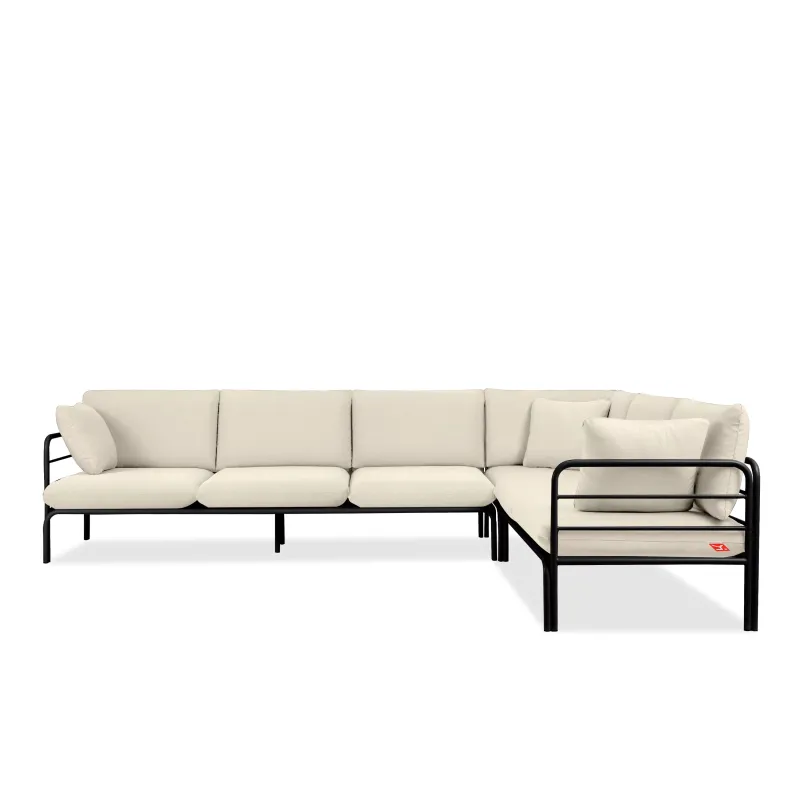 Kampinė lauko sofa RAMBI, juoda/kreminė, 304x229x80 cm
