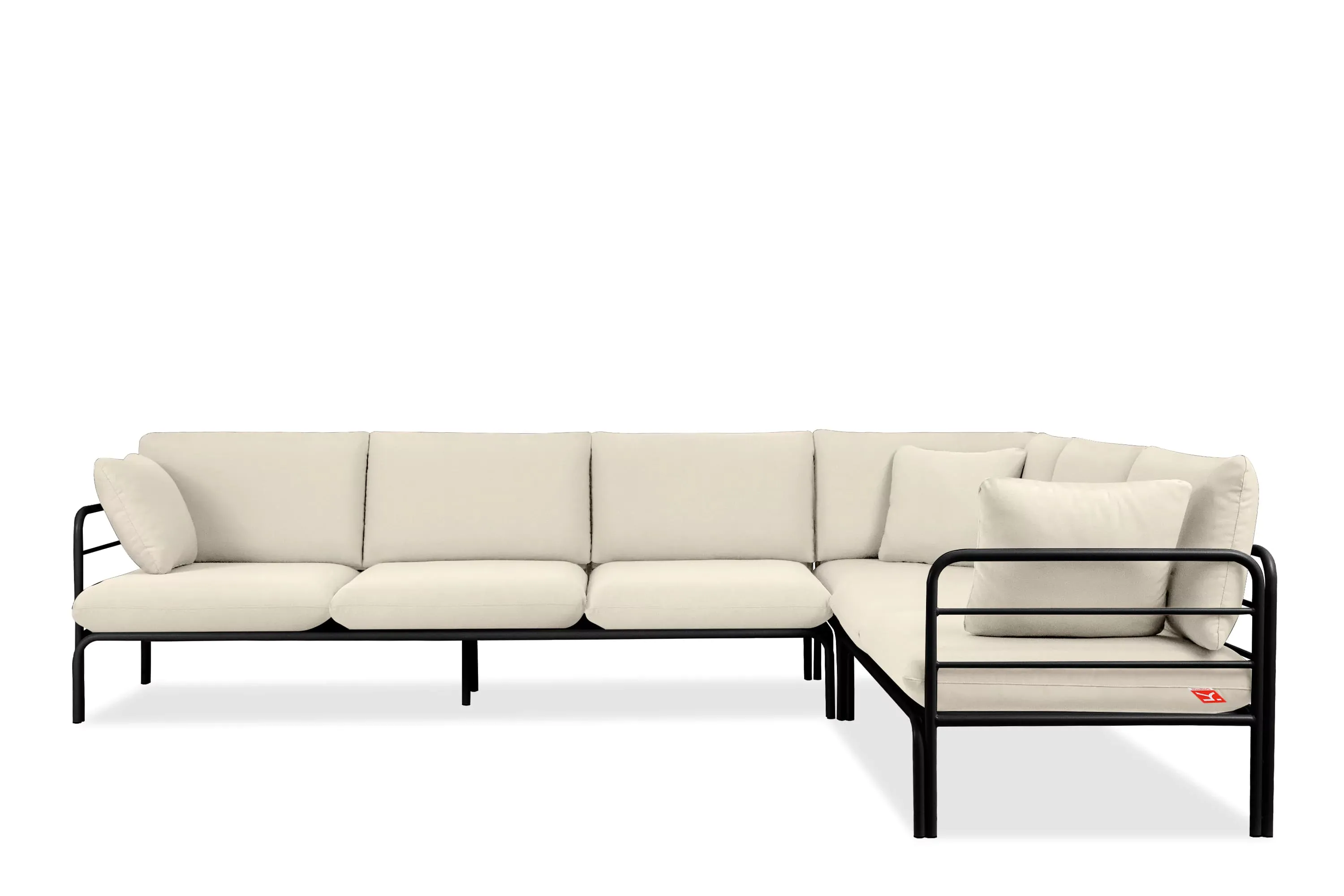 Kampinė lauko sofa RAMBI, juoda/kreminė, 304x229x80 cm