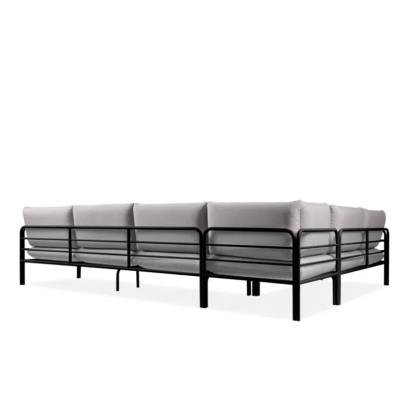 Kampinė lauko sofa RAMBI, juoda/pilka, 304x229x80 cm