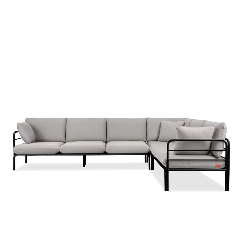 Kampinė lauko sofa RAMBI, juoda/pilka, 304x229x80 cm