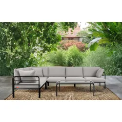Kampinė lauko sofa RAMBI, juoda/pilka, 304x229x80 cm