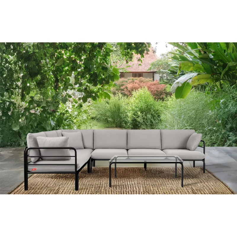 Kampinė lauko sofa RAMBI, juoda/pilka, 304x229x80 cm