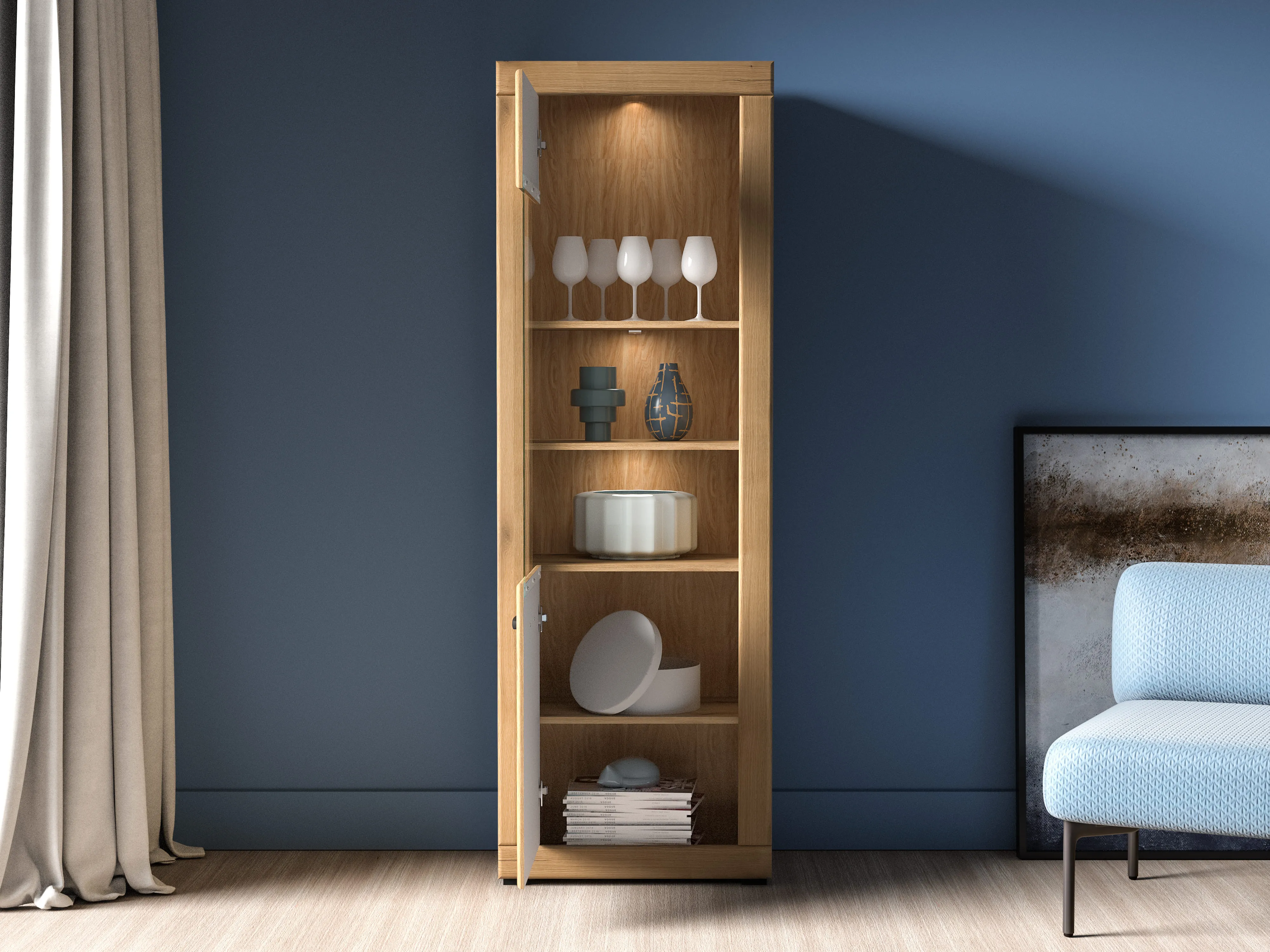 Aukšta vitrina DORO, 65x40x195 cm