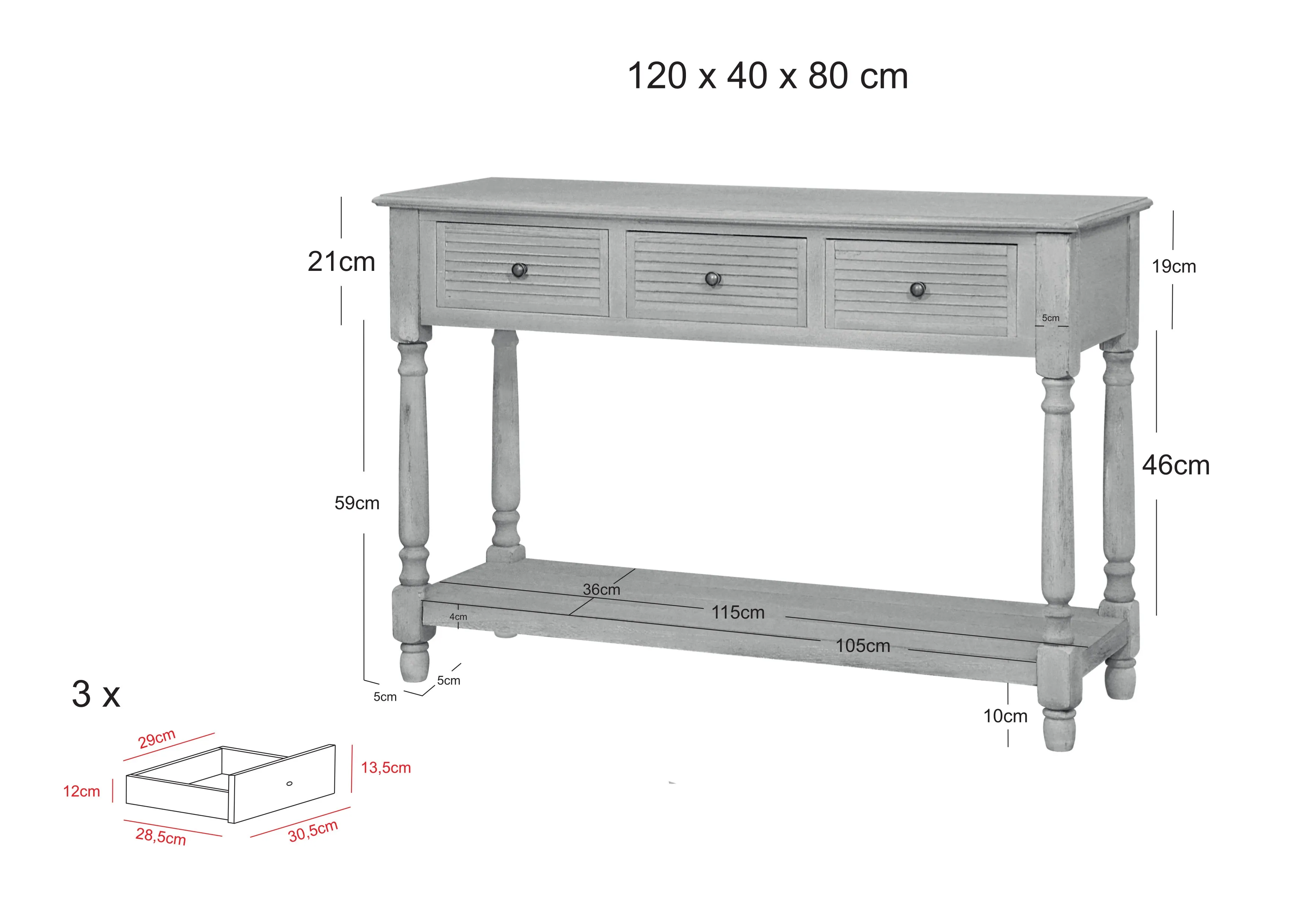 Konsolė 80 LIVORNO, juoda, 120x40x80 cm