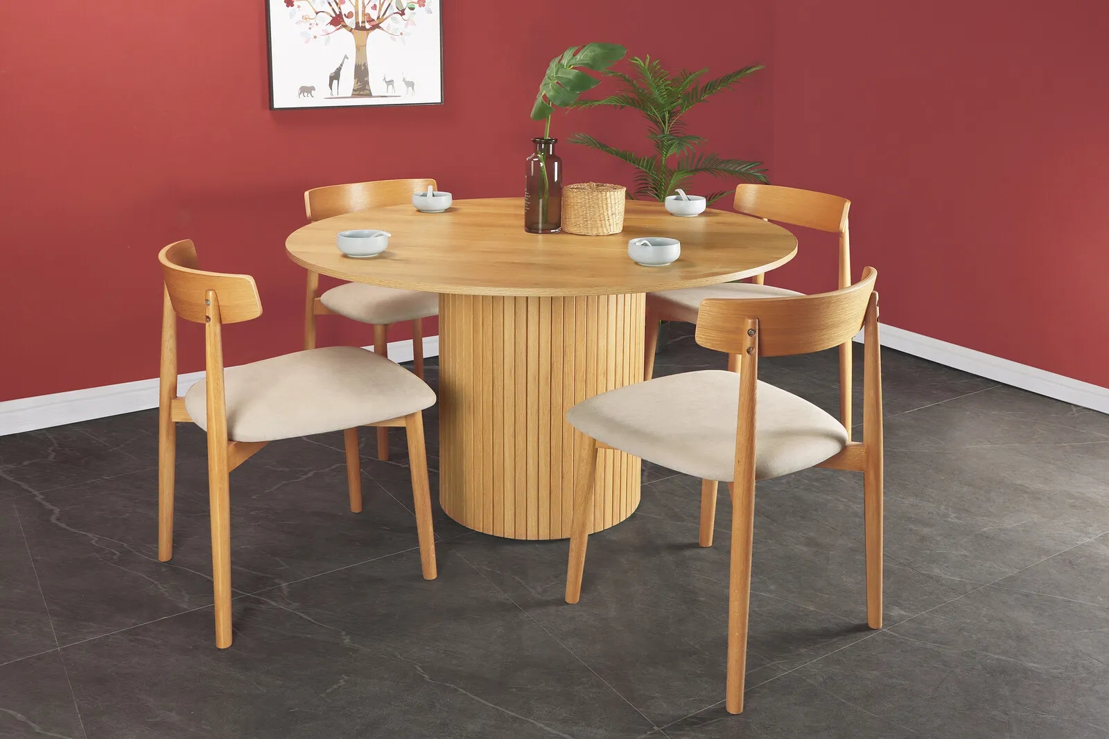 Apvalus valgomojo stalas SF320, ąžuolo, 120x120x75 cm