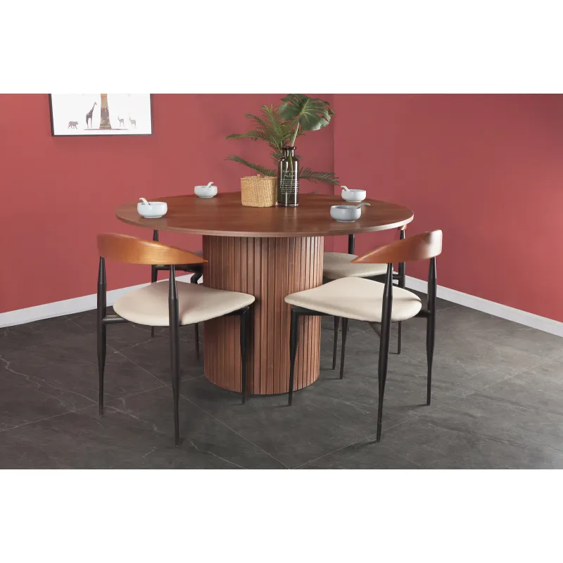 Apvalus valgomojo stalas SF320, riešutmedžio, 120x120x75 cm