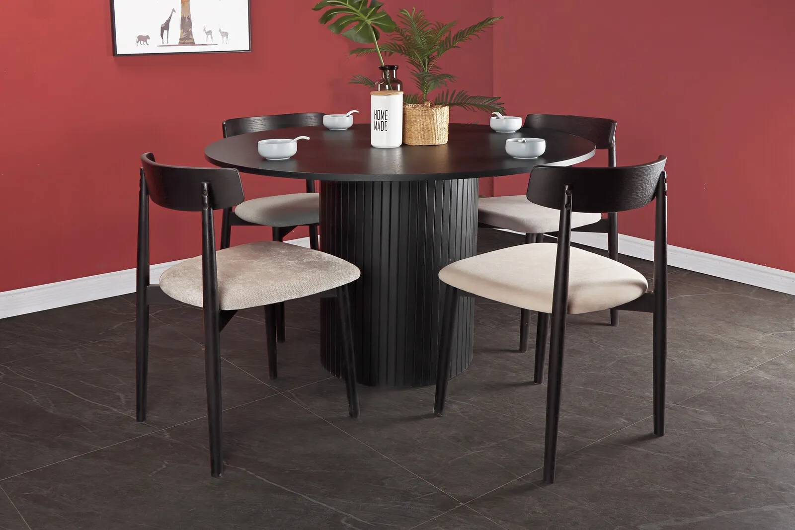 Apvalus valgomojo stalas SF320, juodas, 120x120x75 cm