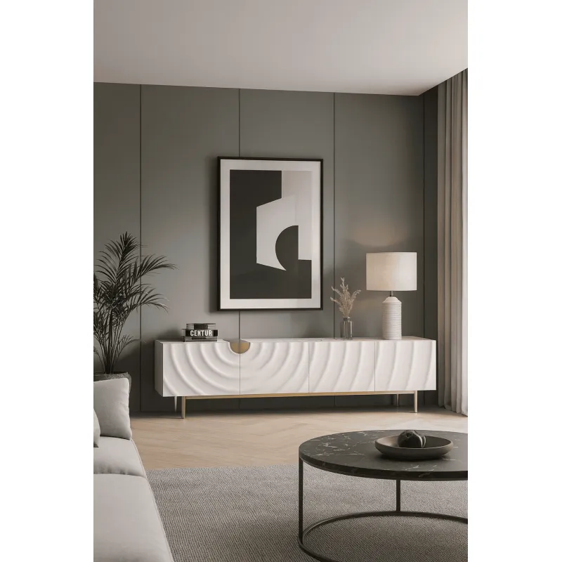 TV spintelė STILI, balta-ecru, 200x40x50 cm