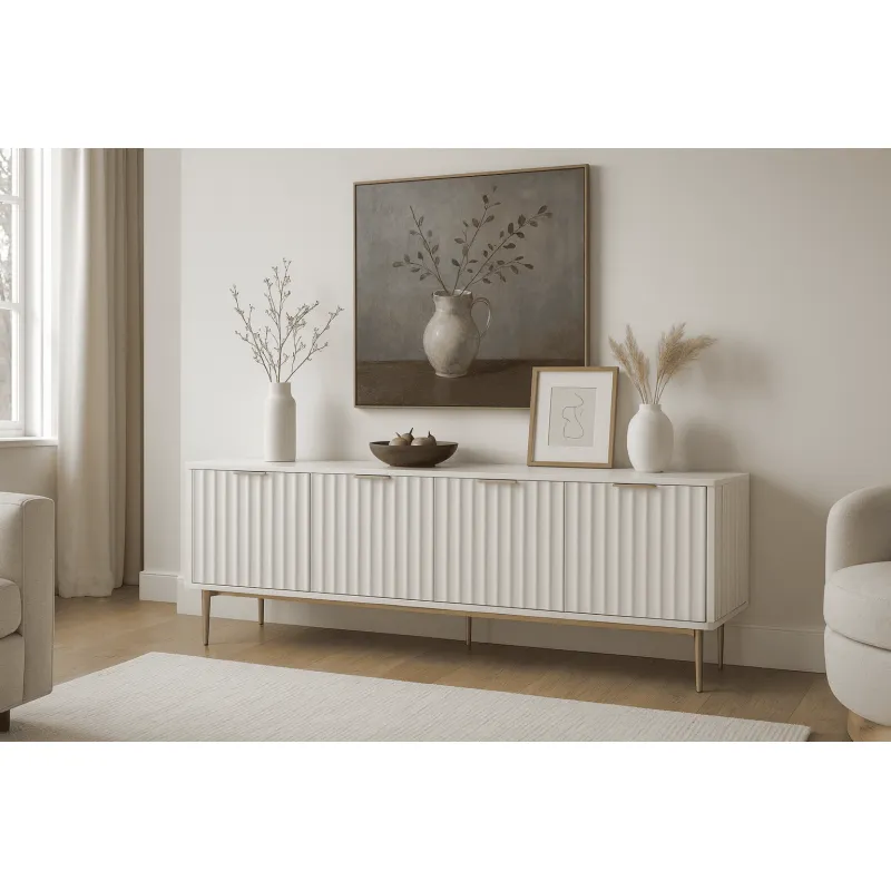 TV spintelė STILI, balta-ecru, 200x40x55 cm