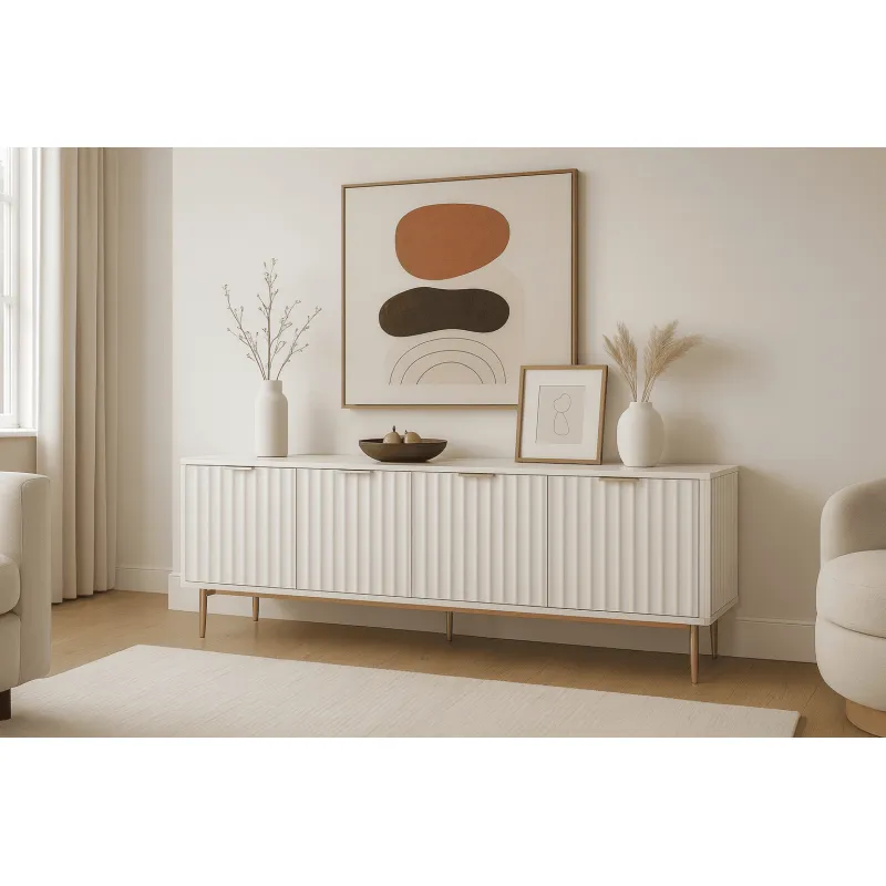 TV spintelė STILI, balta-ecru, 200x40x55 cm