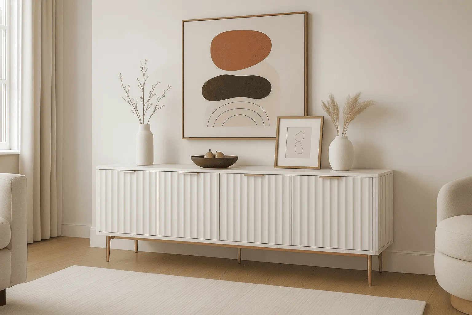 TV spintelė STILI, balta-ecru, 200x40x55 cm