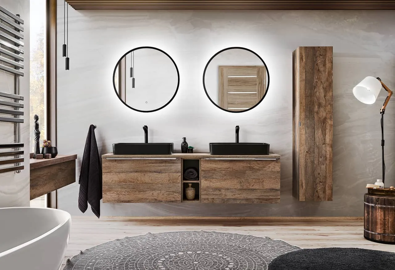 Pakabinama vonios spintelė su praustuvais 826D SANTA OAK